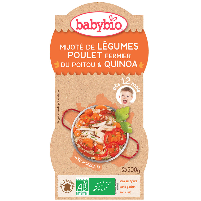 Bols de Mijoté de Légumes et Poulet avec Quinoa et Cumin 2x200g 