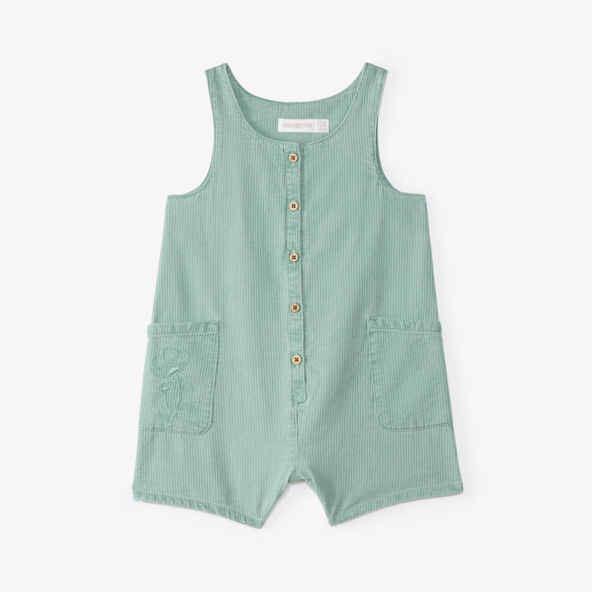 Salopette courte bébé fille en toile à broderie fleurie