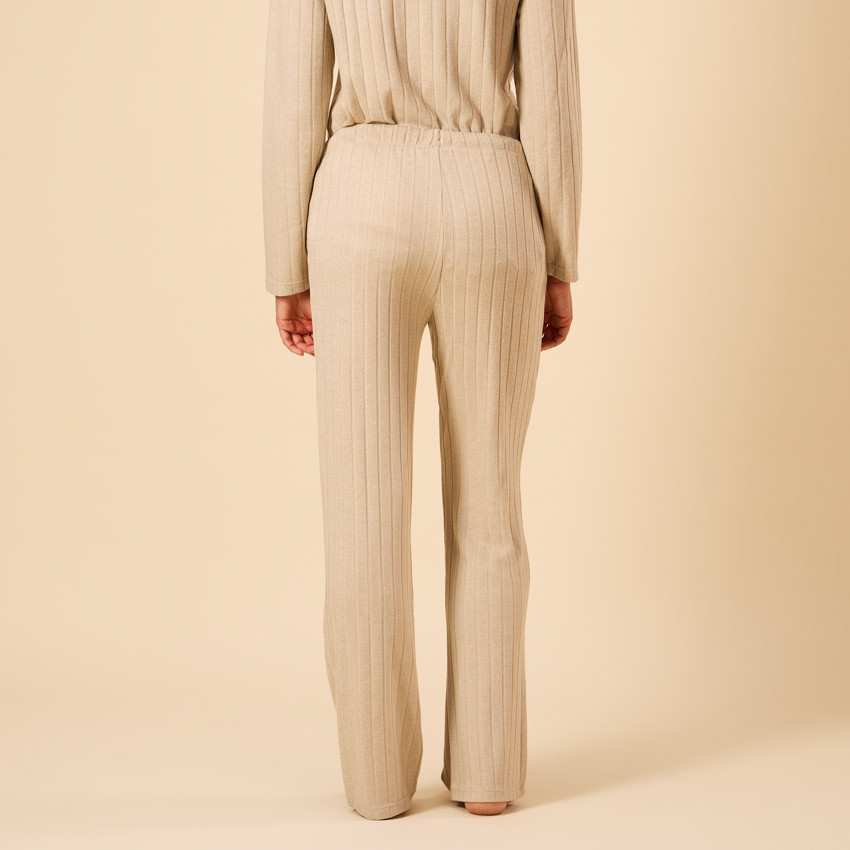 Set pyjama 2 pièces uni effet côtelé pour femme 