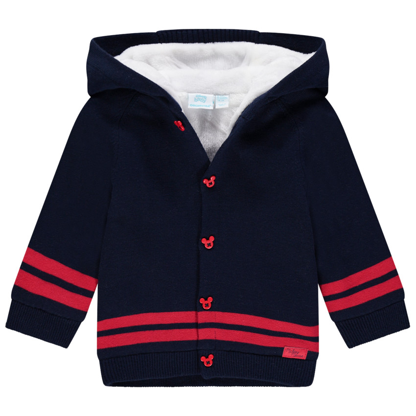 Gilet à capuche en tricot bleu marine bébé garçon motif Mickey Disney 