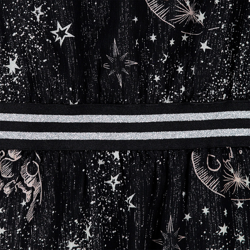 Robe volantée avec motif galaxie et élastique rayé brillant 