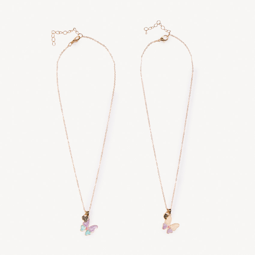 Lot de 2 collier avec pendentif papillon pour fille 