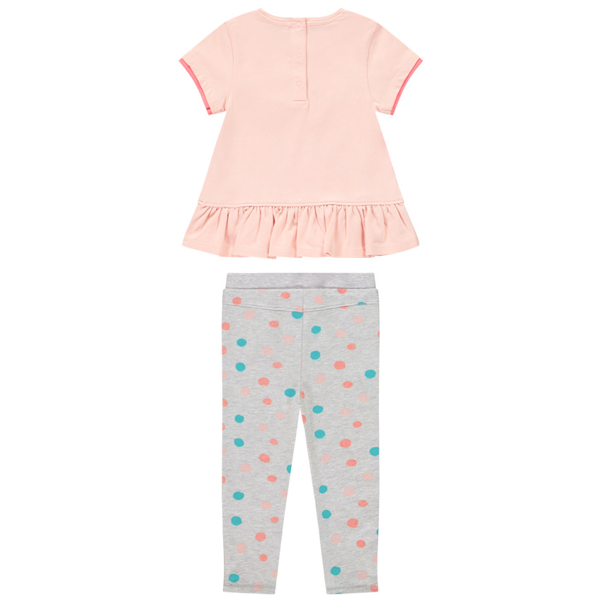 Ensemble avec tunique manches courtes print chat ludique et pantalon à pois 