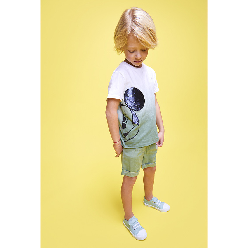 T-shirt manches courtes Mickey Disney en sequins magiques pour garçon 