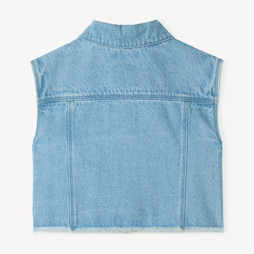 Veste en jean sans manches à col chemise pour fille  