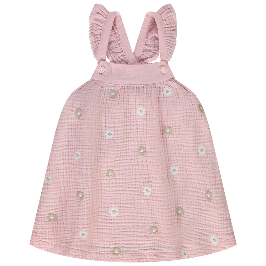 Tunique sans manches en double gaze broderies fleurs pour bébé fille