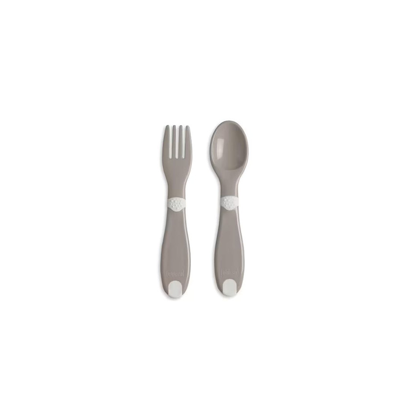 COUVERT MES PREMIERES FOURCHETTE ET CUILLERE GRIS 12M+ 