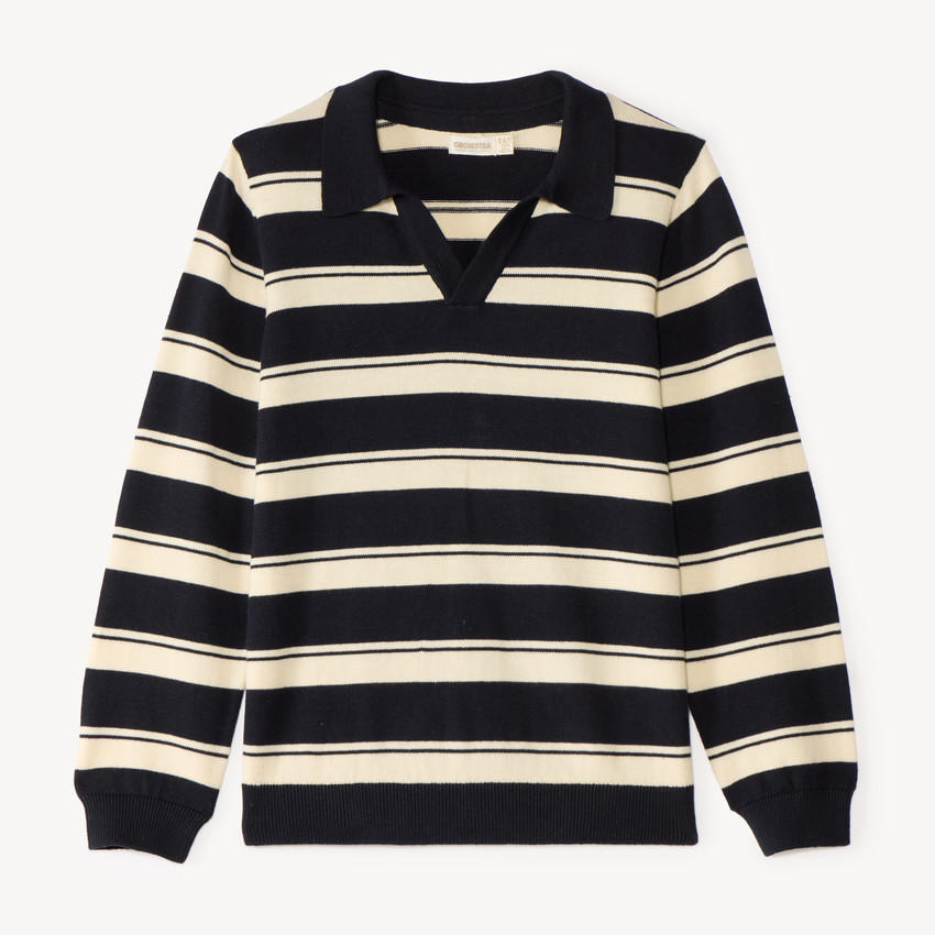 Pull garçon col polo style marinière