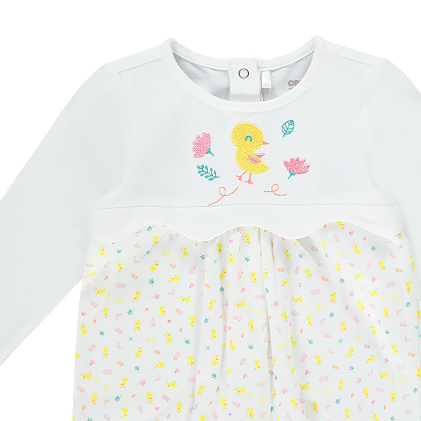 Dors-bien en jersey imprimé et broderie poussin pour bébé fille 