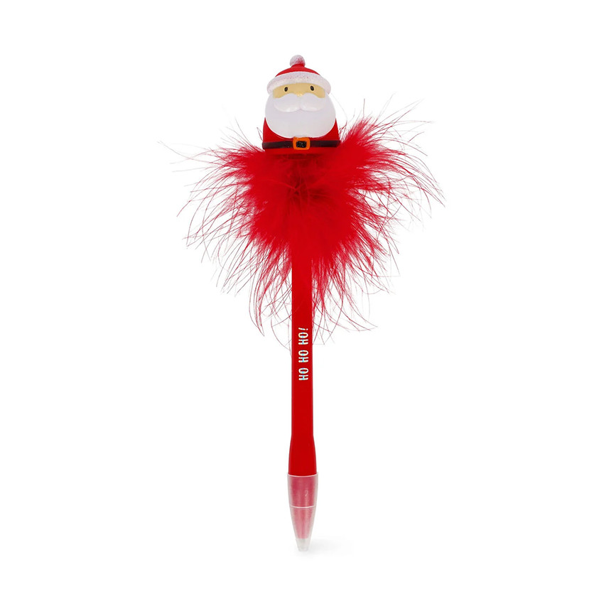 Stylo bille à plumes avec Père Noël lumineux rouge 
