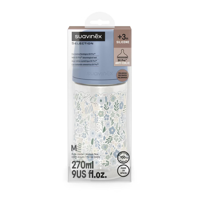 Biberon avec tétine physiologique SX PRO M 270ml Wonderland Liberty bleu 