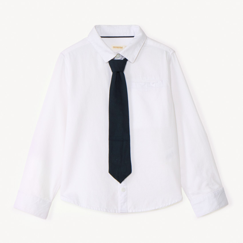 Chemise manches longues unie à cravate pour garçon 