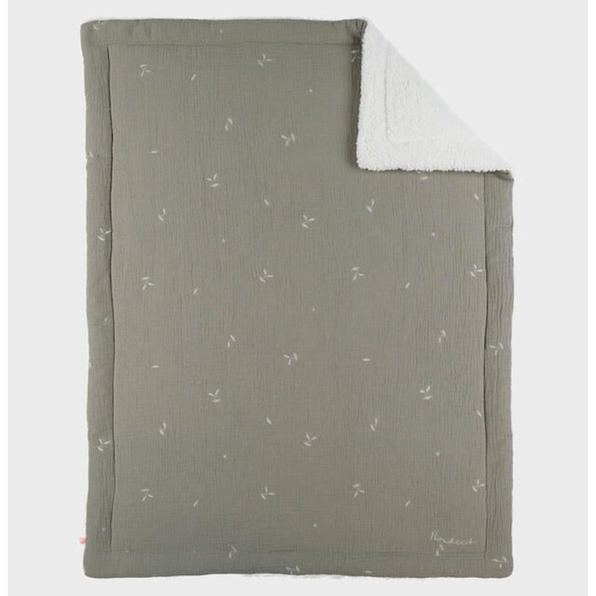 Couverture mousseline brodé feuille 75x100cm Sherpa Kaki 