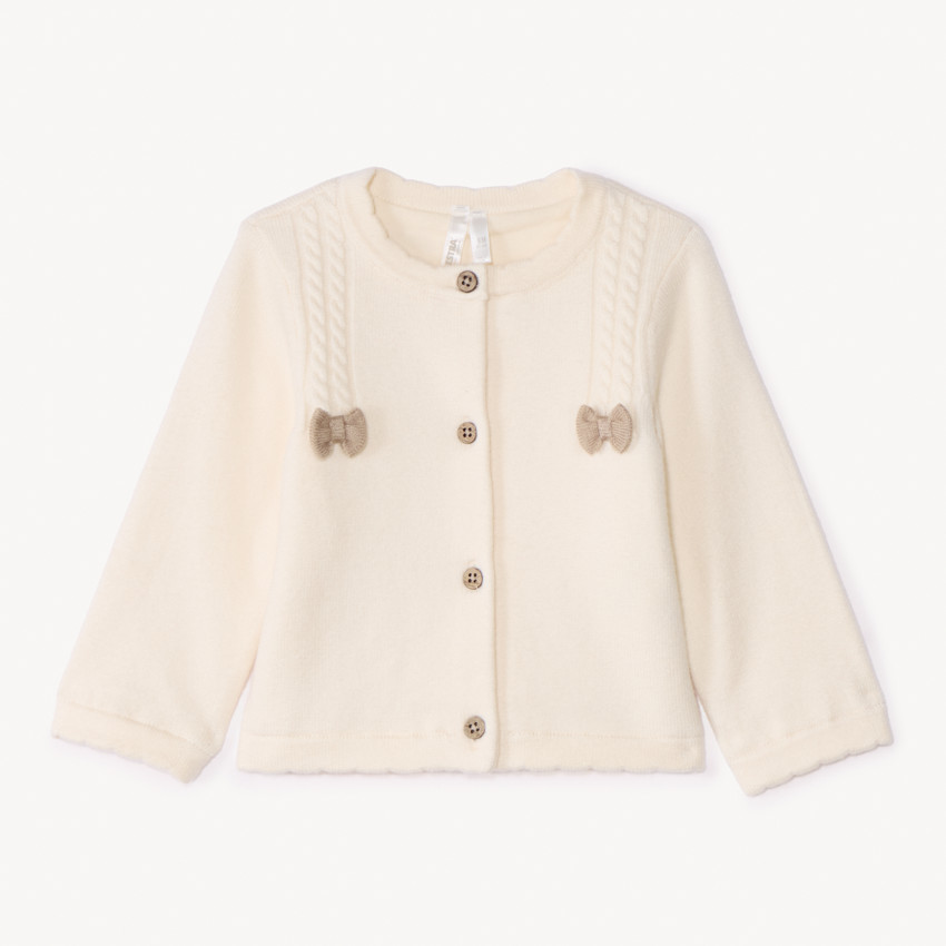 Gilet en tricot à torsades et nœuds pour bébé fille