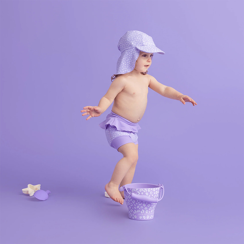 Seau de plage avec pelle et 3 moules en silicone Léopard lilas 