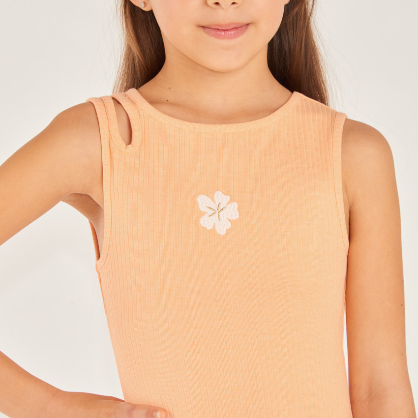 Robe débardeur en maille broderie fleurs pour fille 