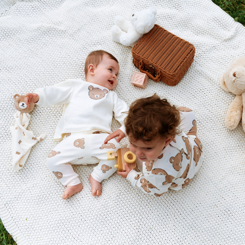 Doudou plat ourson en velours imprimé pour bébé 