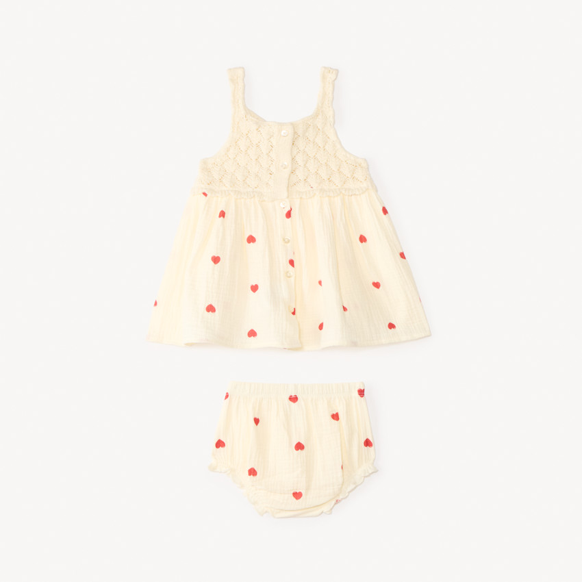 Ensemble 2 pièces débardeur + short bloomer en crochet et imprimé cœur pour bébé fille  