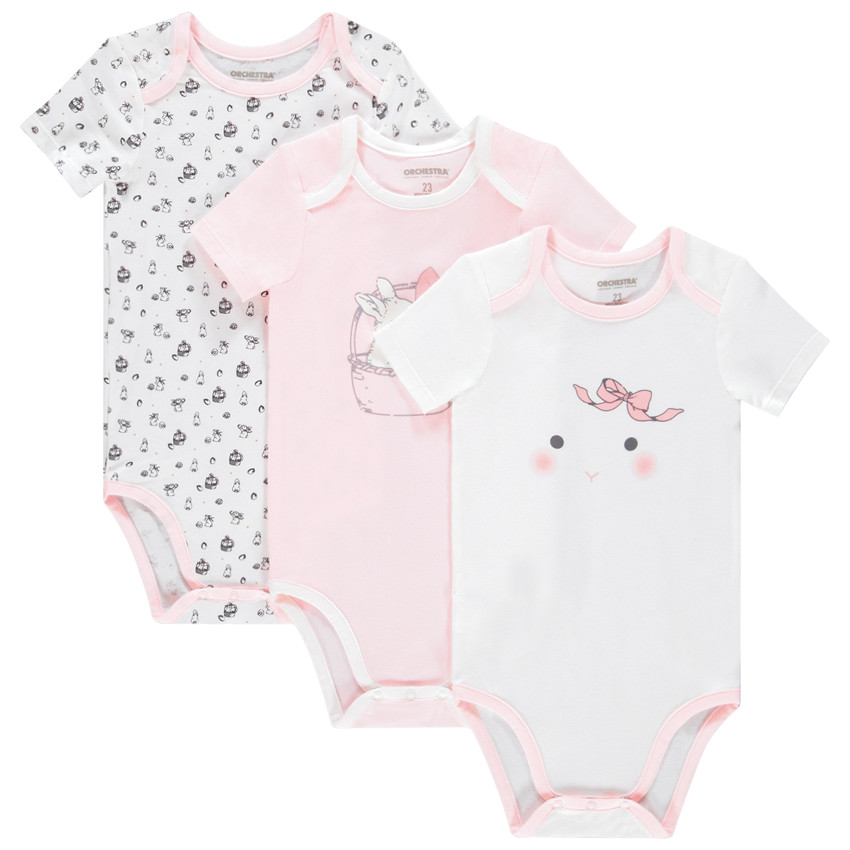 Lot de 3 bodies manches courtes pour bébé fille print lapin 