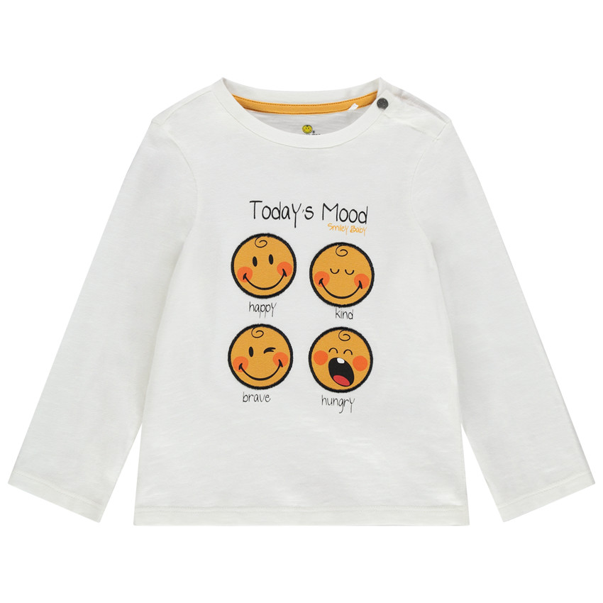T-shirt manches longues en coton bio à Smileys brodés 