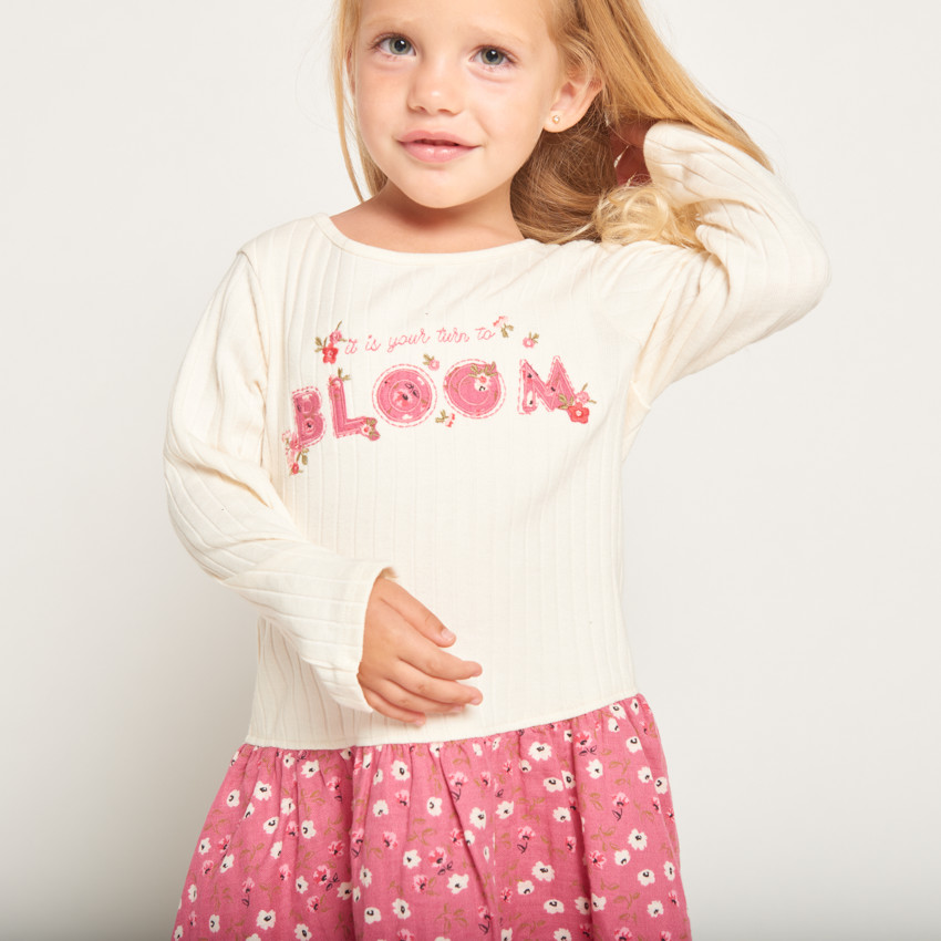 Robe effet 2 en 1 bi-matière à fleurs pour bébé fille 