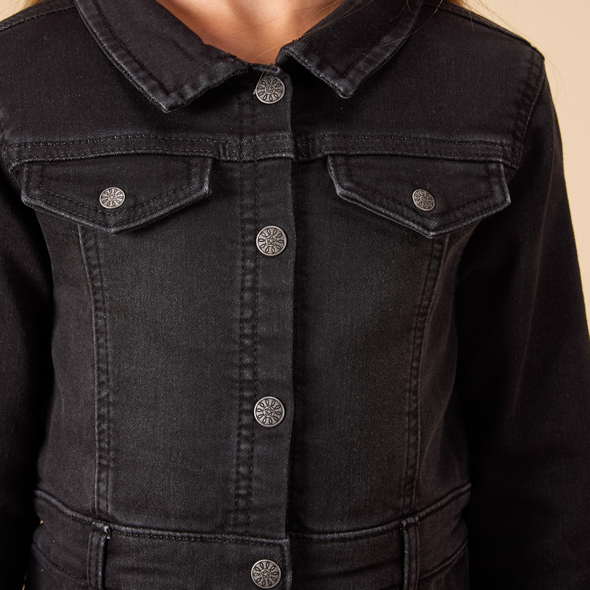 Robe manches longues uni effet chemise pour fille 