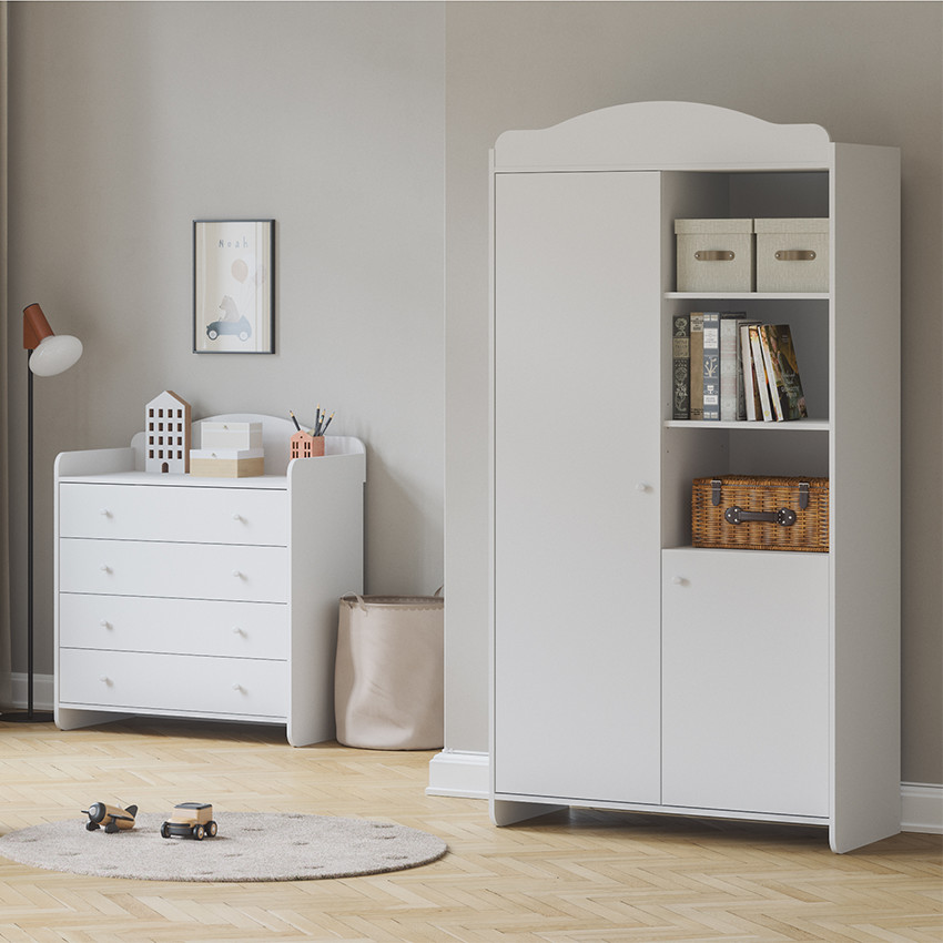 Commode 4 tiroirs avec plan à langer Megève blanc 