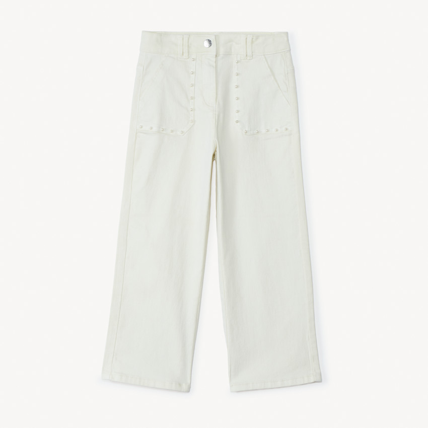 Jean large à poches avec perles nacrées pour fille