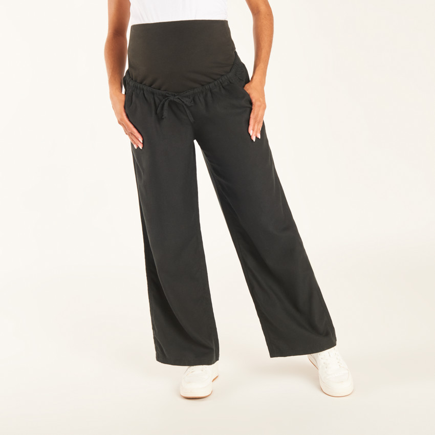 Pantalon large en toile avec bandeau de grossesse haut