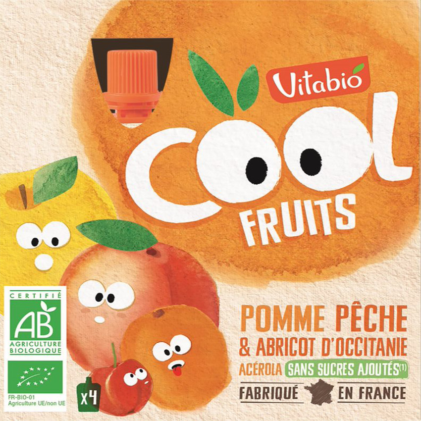Gourdes sucrées Cool Fruits de Pomme, Pêche et Abricot 4x90g 