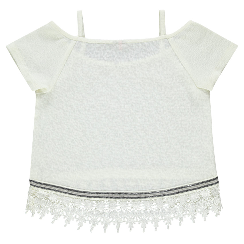 Junior - Top à épaules dénudées avec print argenté 