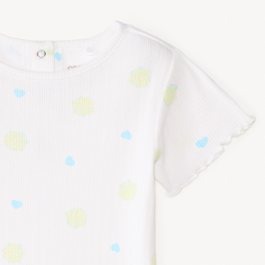 T-shirt manches courtes en maille côtelée imprimé fantaisie pour bébé fille 