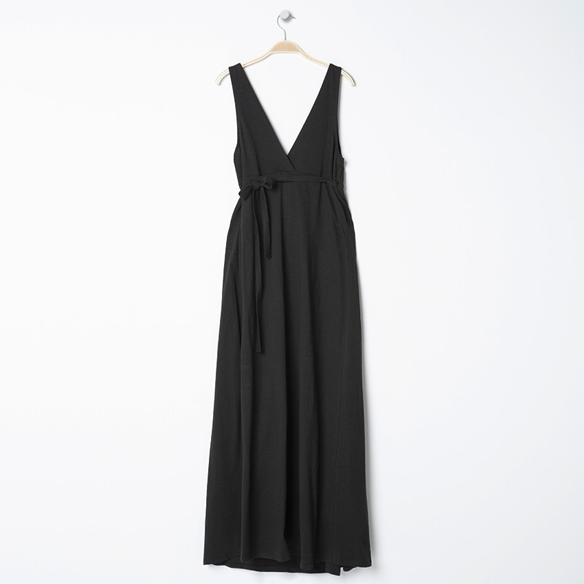 Robe de grossesse longue sans manches à col croisé 