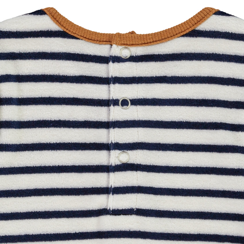 Pyjama 2 pièces en velours t-shirt à rayures ourson + pantalon uni pour bébé garçon 