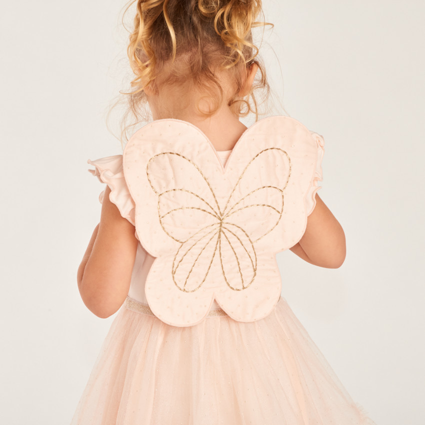 Robe bi-matière effet 2-en-1 avec ailes de papillon pour bébé fille 