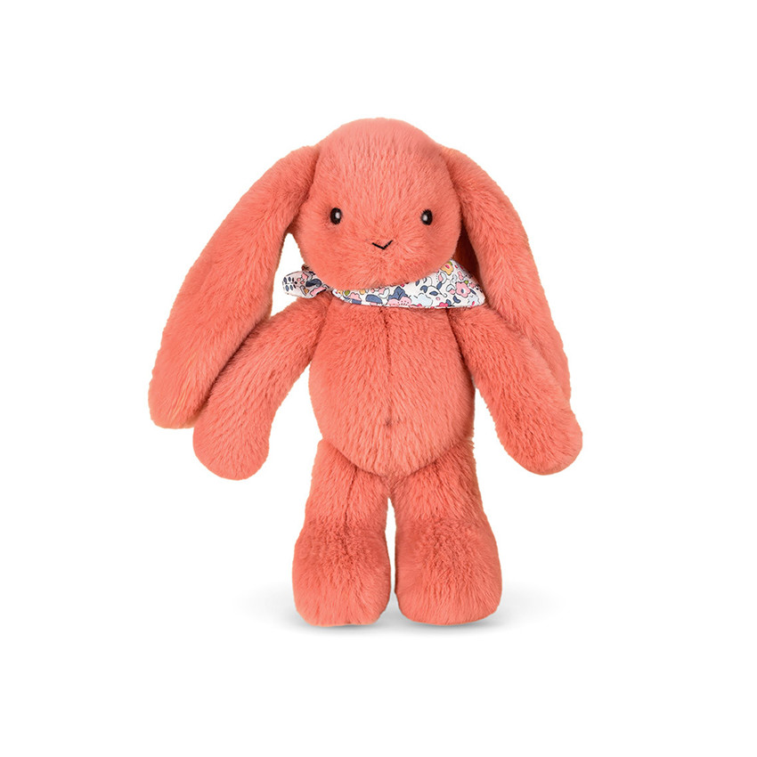 Petite peluche lapin fleurette terracotta 25 cm 
