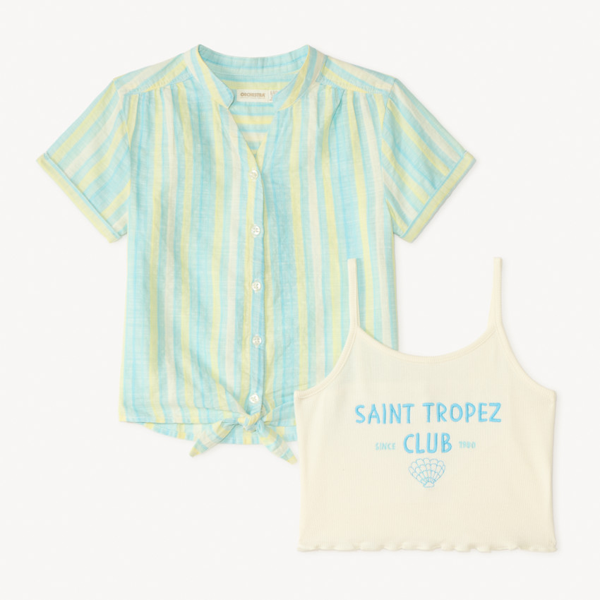 Ensemble 2 pièces chemise manches courtes + crop top fantaisie pour fille