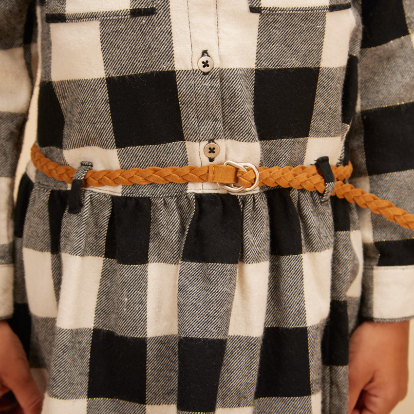 Robe chemise à carreaux avec cordon de serrage pour fille 