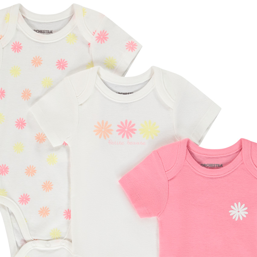 Lot de 3 bodies manches courtes motifs fleurs pour bébé fille 