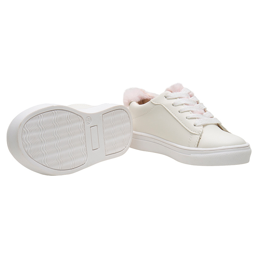 Baskets basses à lacets avec fausse fourrure rose du 28 au 35 