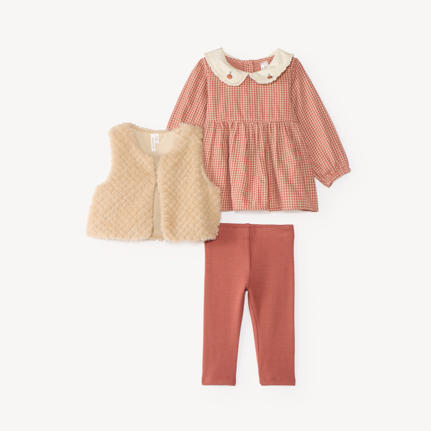 Ensemble 3 pièces bébé fille gilet + tunique + legging 