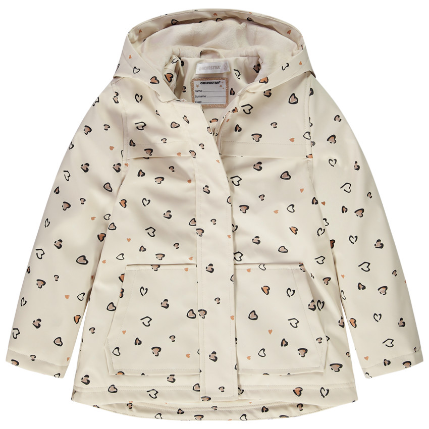 Parka gomme déperlante imprimé tacheté cœurs pour fille 