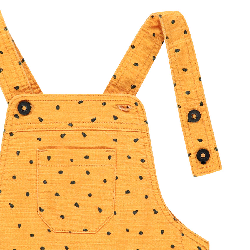 Ensemble bébé garçon avec t-shirt ludique et salopette jaune à pois 