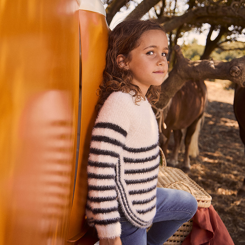 Pull en tricot raye effet fourrure pour fille Orchestra