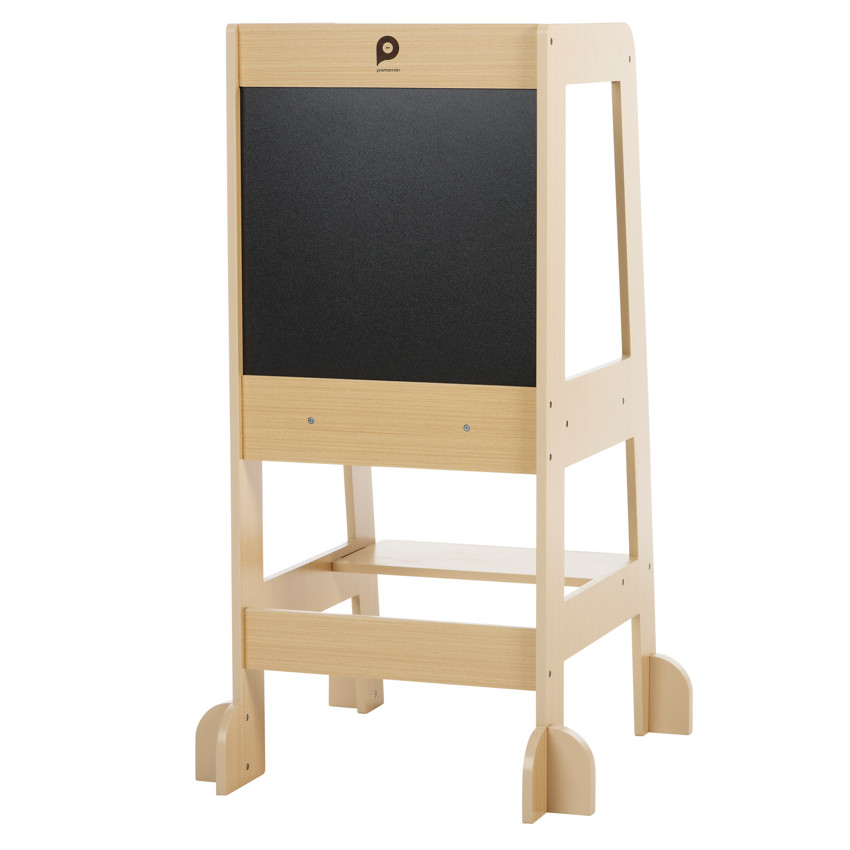 Tour d'apprentissage Premissori avec tableau noir en bois coloris naturel 
