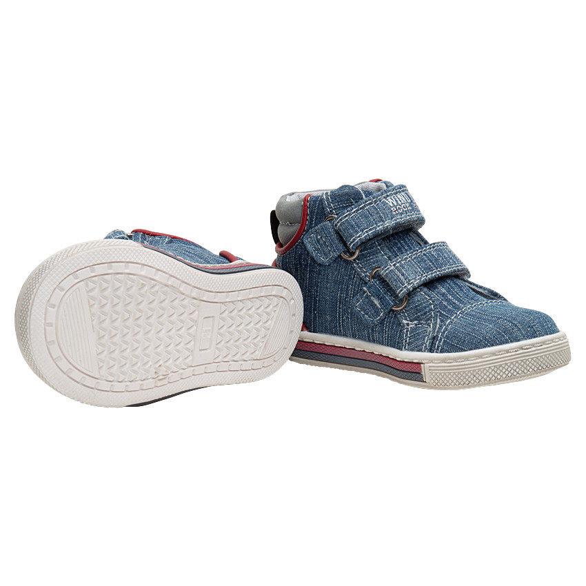Bottillons en jeans avec badge et scratchs 