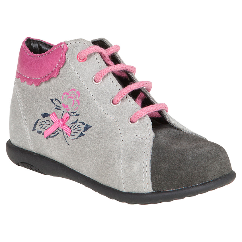 Bottillons en cuir à lacets roses fleur et noeud