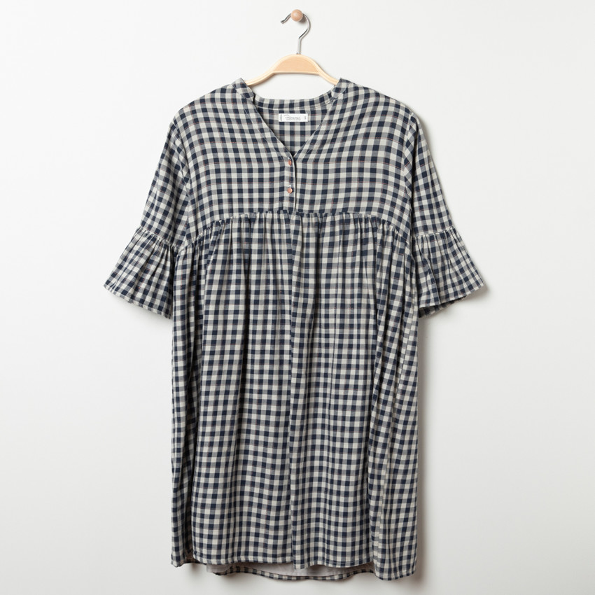 Robe de grossesse manches courtes à carreaux vichy 