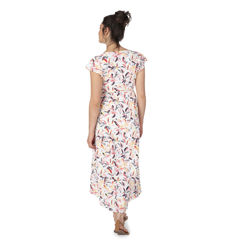 Robe longue de grossesse à manches volantées et imprimé végétal all-over 