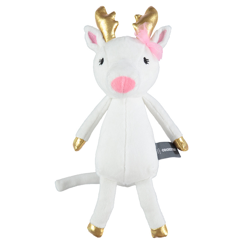 Renne en peluche avec touches de doré et noeud en tulle 